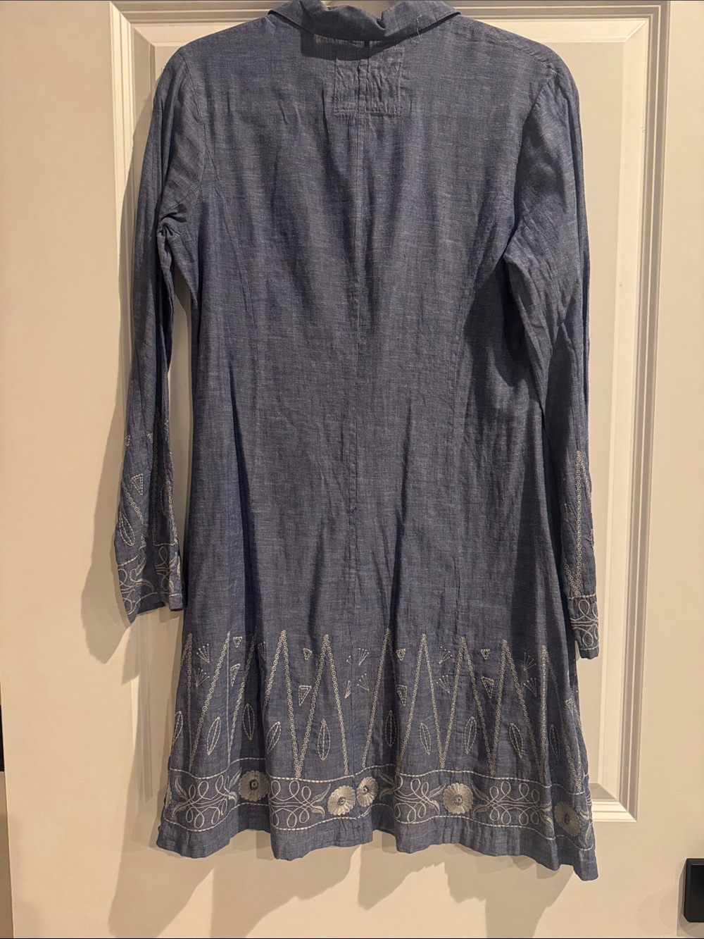 Johnny Was Blue Embroidered Long-Sleeve Button Dress - Picture 3 of 3